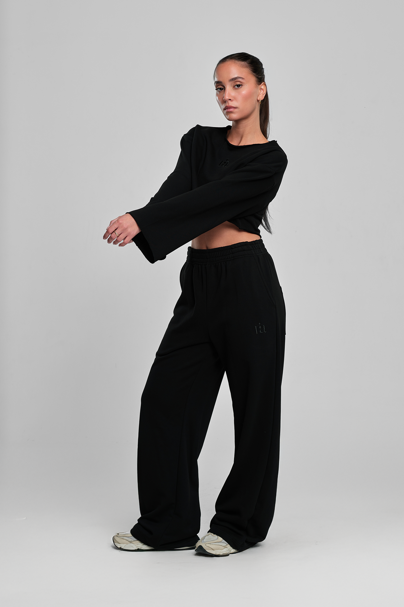 Široke COTTON Pantalone, MIDNIGHT BLACK
