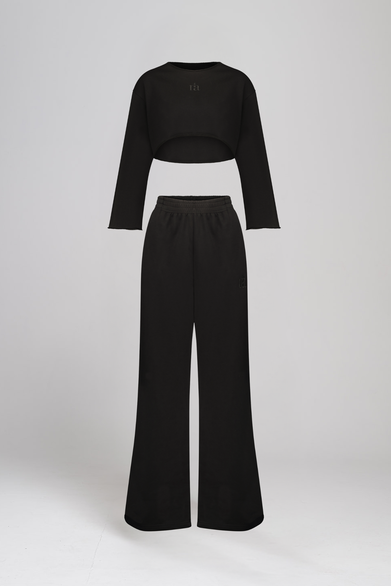 COTTON Crop Majica + Široke COTTON Pantalone, MIDNIGHT BLACK