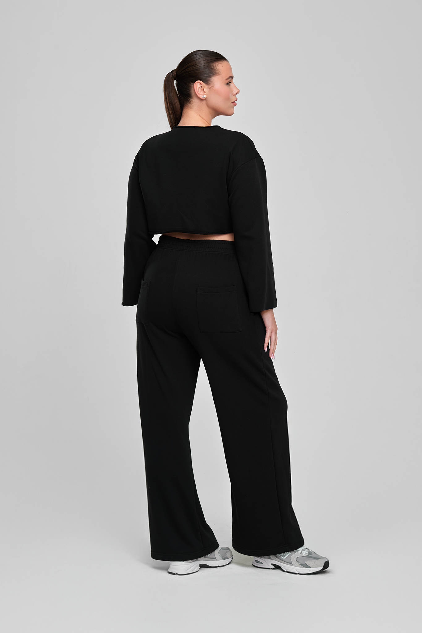 COTTON Crop Majica + Široke COTTON Pantalone, MIDNIGHT BLACK